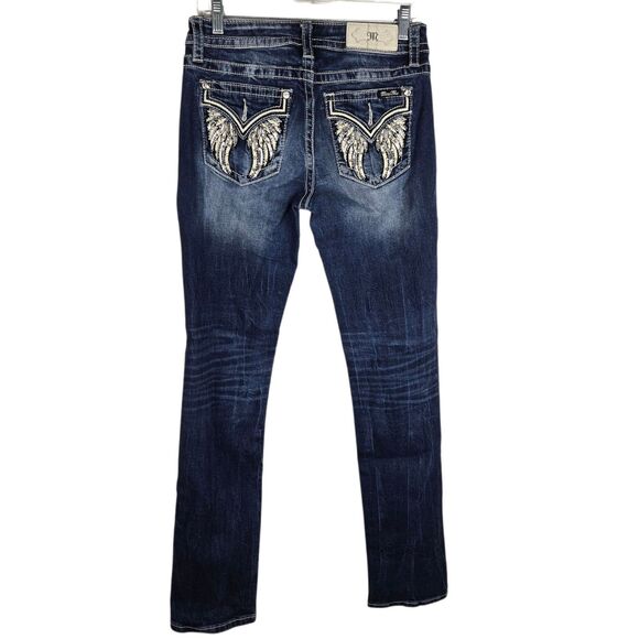 Miss Me Straight Jeans Sz 28 x 33 Wings Blue Rhinestone Sequins Western D3216T - Picture 1 of 7